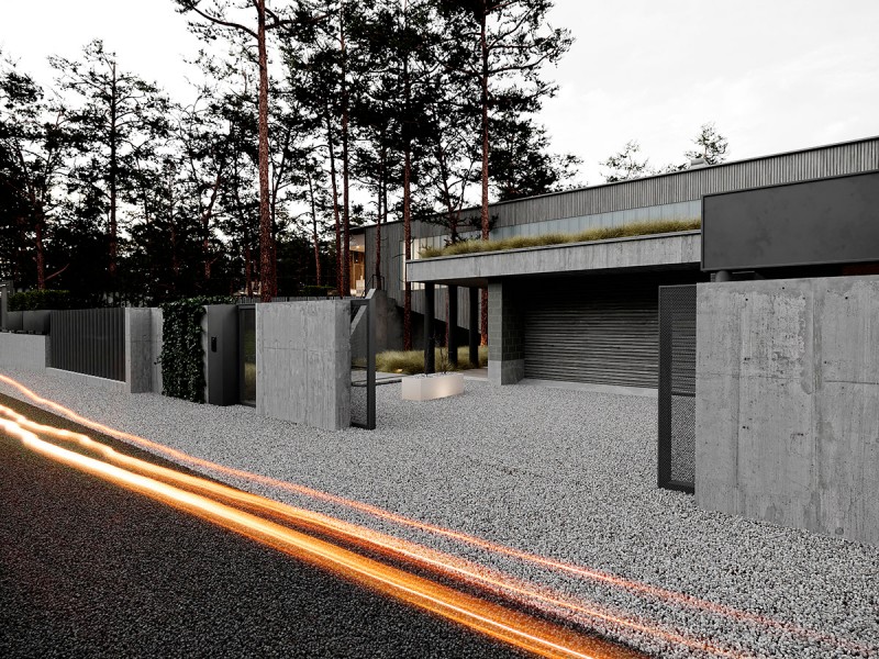 Строгий дизайн дома, расположенного на земле со сложным рельефом