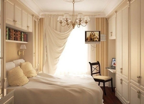 Идея дизайна интерьера небольшой спальни
