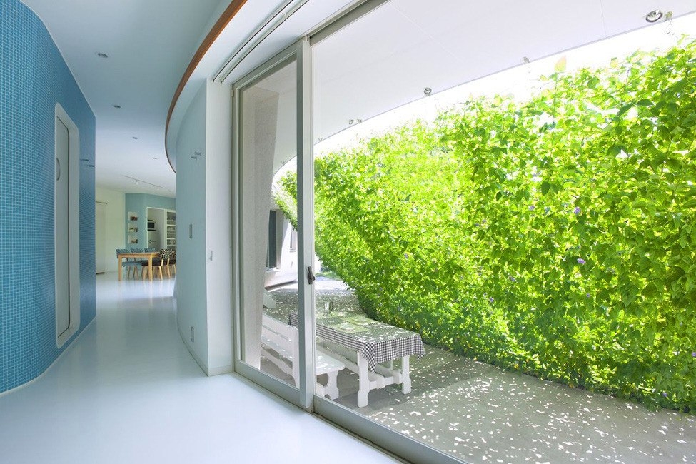 Дом с зеленым экраном из живой растительности