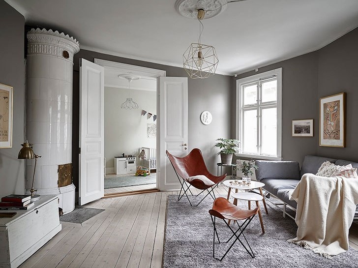 Мягкий серый интерьер квартиры в пригороде Гетеборга (78 кв. м)