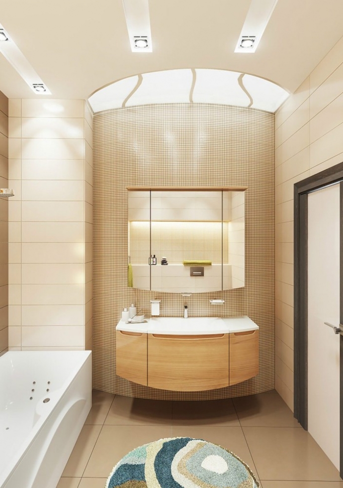 Дизайн ванной комнаты в бежево-коричневых тонах 