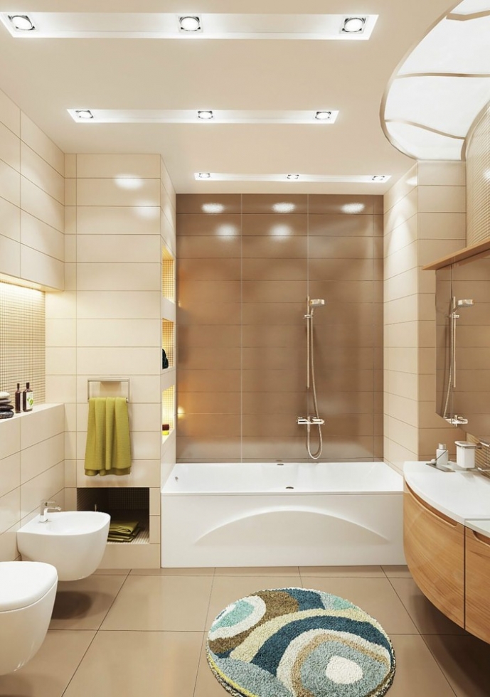 Дизайн ванной комнаты в бежево-коричневых тонах 
