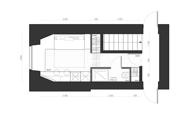 Дизайн квартиры-студии + схема проекта (14 м2)