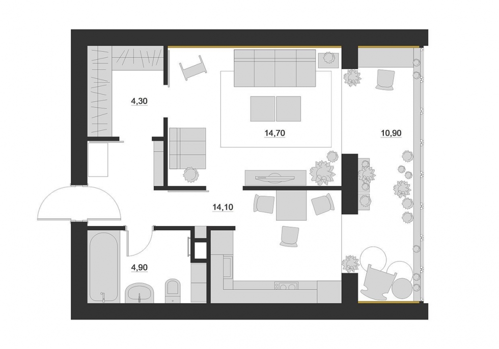 Дизайн однокомнатной квартиры с лоджией