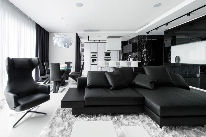 Чёрно-белый интерьер квартиры в Москве от Geometrix Design