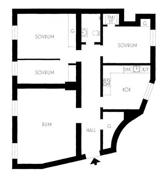Квартира в 100-летнем доме в Стокгольме (94 м2)