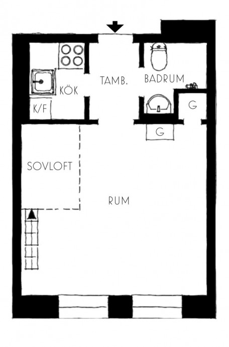 Студия площадью 25 м2 в Стокгольме
