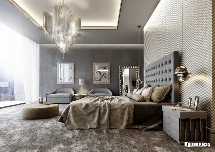 Спальня, оформленная в серых тонaх