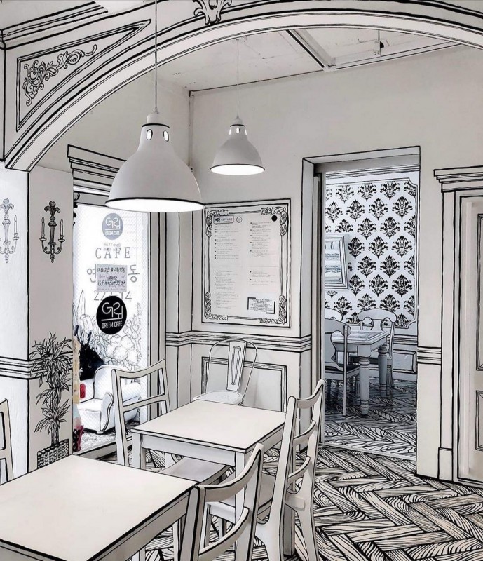 Уникальный дизайн Greem Caf&eacute; в Сеуле
