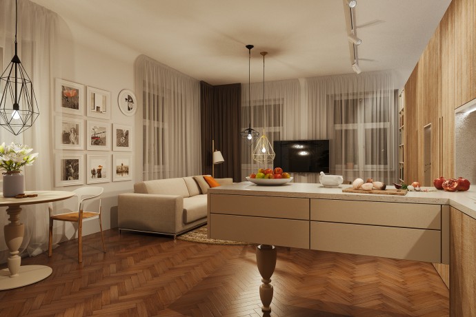 Деревянные акценты в интерьере эклектичных апартаментов