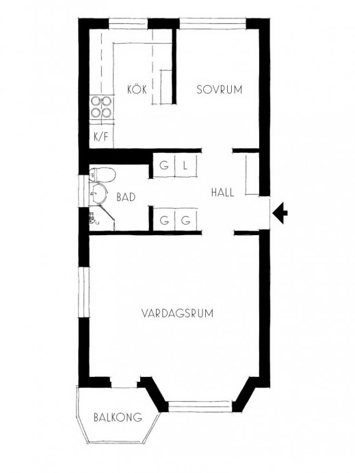 Квартира площадью 42,5 м2 в Стокгольме