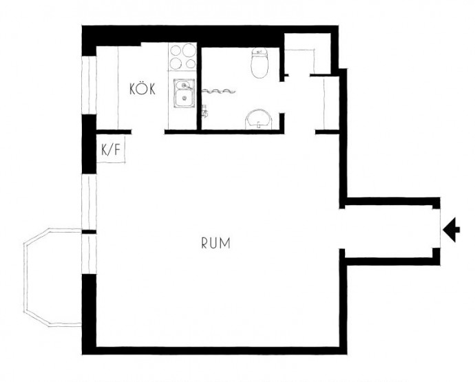 Квартира-студия площадью 32 м2 в Стокгольме