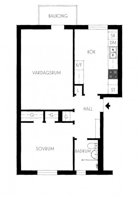 Квартира площадью 56,5 м2 в Стокгольме