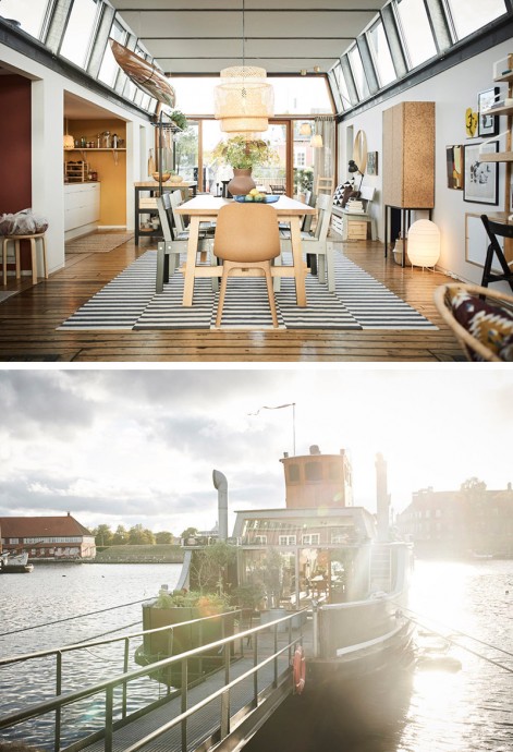 Демонстрационный зал IKEA на лодке, пришвартованной в гавани Копенгагена