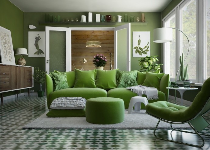 Подборка гостиных, оформленных с применением зеленого цвета
