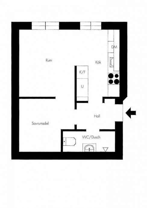 Шведская квартира-студия площадью 34 м2 с умной планировкой