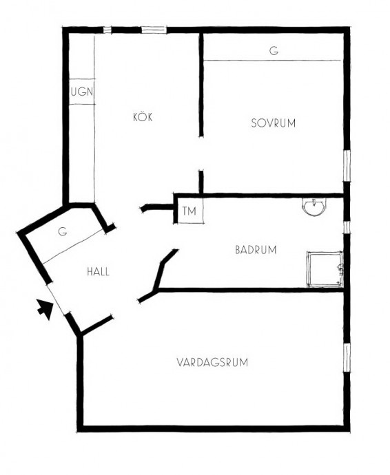 Квартира площадью 58,5 м2 в Стокгольме