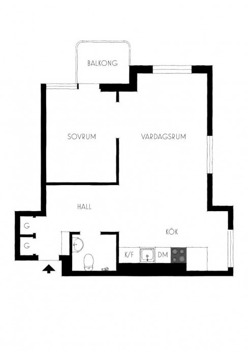 Квартира площадью 48,5 м2 в Стокгольме