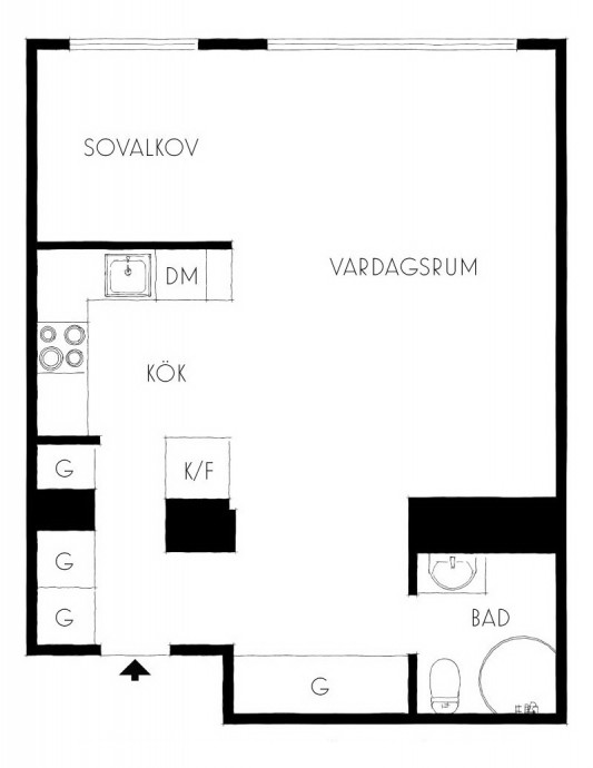 Квартира площадью 37 м2 в Стокгольме