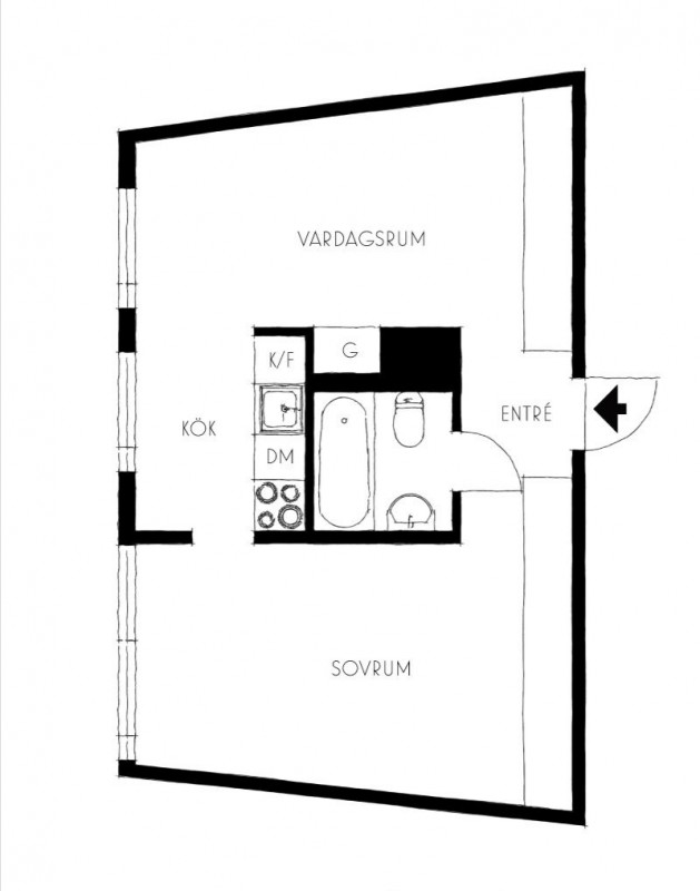 Стильная квартира в Стокгольме площадью 42,5 м2