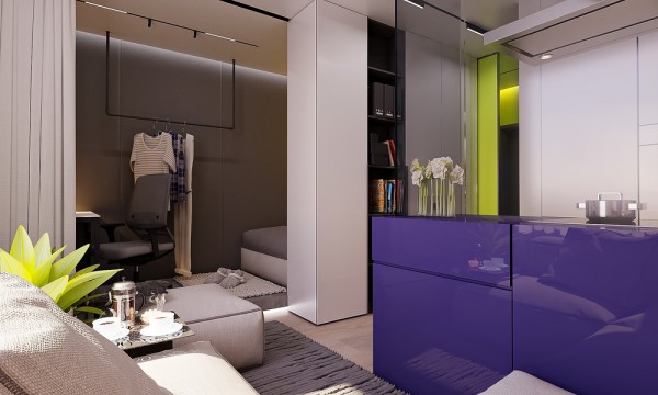Ослепительные неоновые цвета в интерьере небольшой квартиры