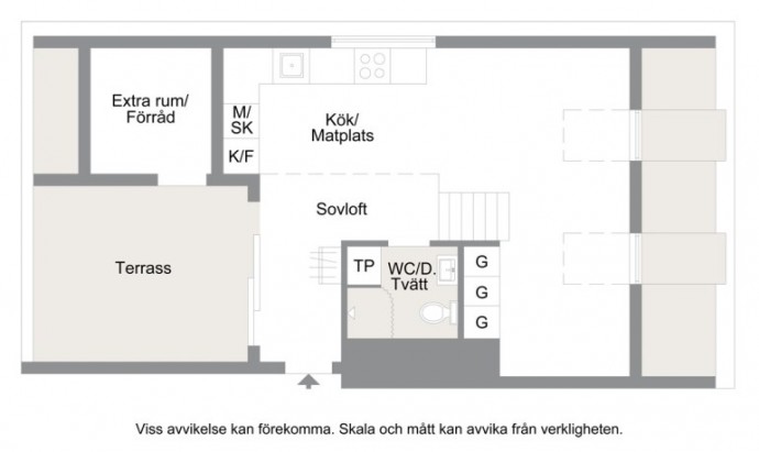 Шведская двухуровневая квартира площадью 35 м2 с просторной террасой