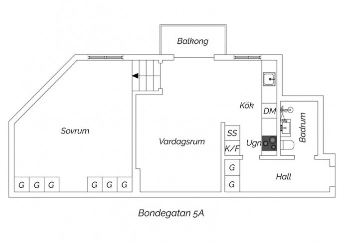 Квартира площадью 49 м2 в Стокгольме