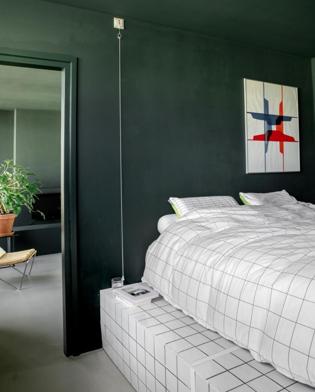 Квартира с окрашенными в темно-зеленый стенами