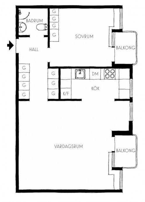 Квартира площадью 55 м2 в Стокгольме