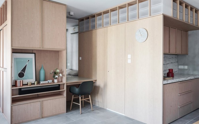 Многофункциональный интерьер квартиры-студии площадью 33 м2 в Гонконге