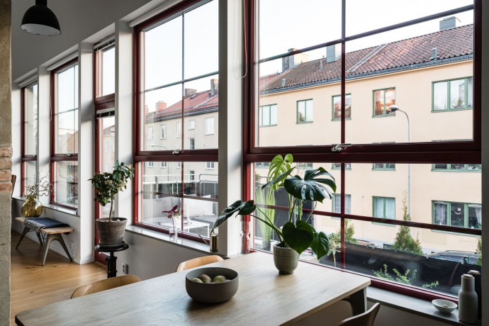 Двухуровневая квартира площадью 52 м2 на территории бывшей фабрики в Швеции