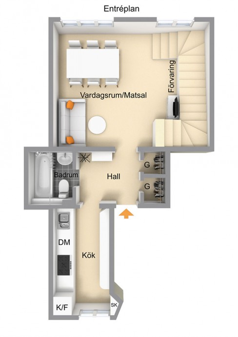 Двухуровневая квартира площадью 64 м2 в Гётеборге