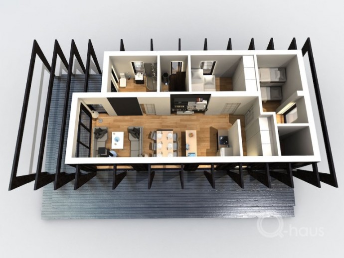 Дизайн-проект дома с двумя спальнями площадью 77 м2
