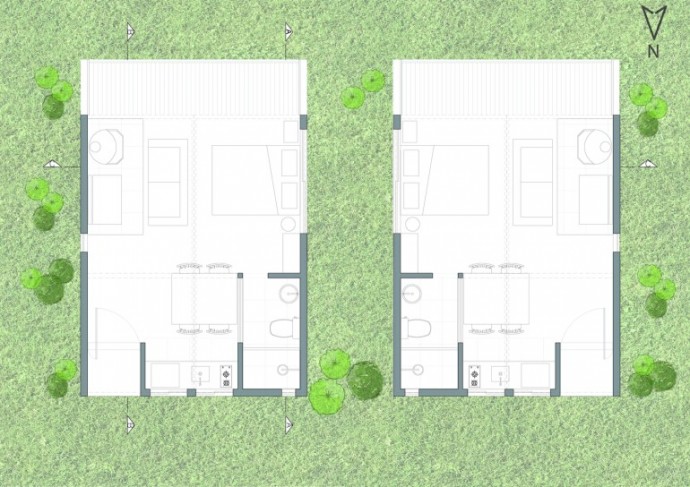 Два контейнерных дома-близнеца площадью 34 м2 в Бразилии