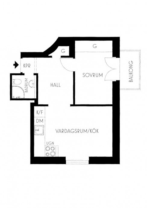 Квартира площадью 35 м2 в Стокгольме