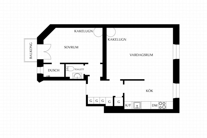 Квартира площадью 54 м2 в Стокгольме