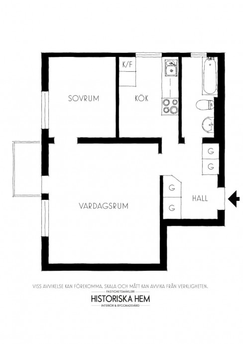 Квартира площадью 42,5 м2 в Стокгольме