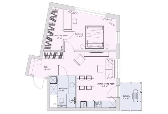 Интерьер небольшой квартиры для сдачи в аренду (49 м2)
