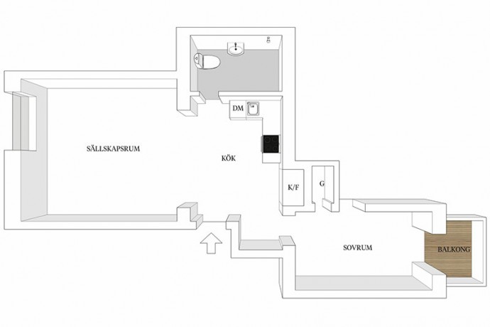 Квартира площадью 38 м2 в Мальмё, Швеция