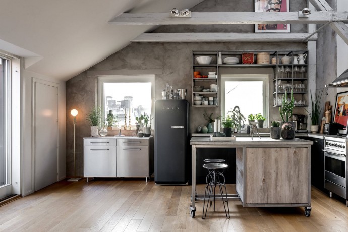 Мансардная квартира-лофт площадью 150 м2 в Стокгольме