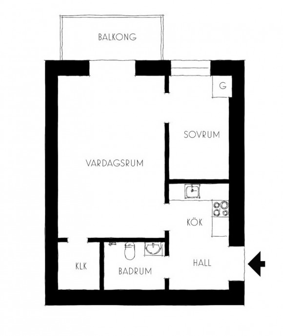Квартира площадью 34 м2 в Стокгольме