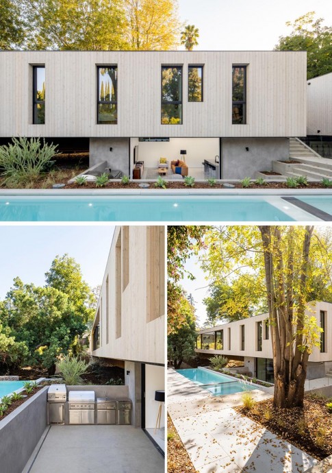 Дом в Лос-Анджелесе с фасадом из кедра и множеством нестандартных окон