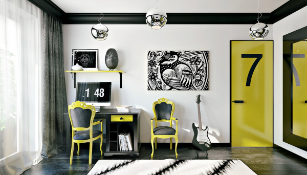 Сногсшибательный черно-желтый контраст в комнате для подростка