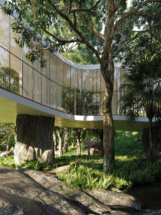 Современный дом в тропическом лесу на берегу реки Атибайя недалеко от Сан-Паулу