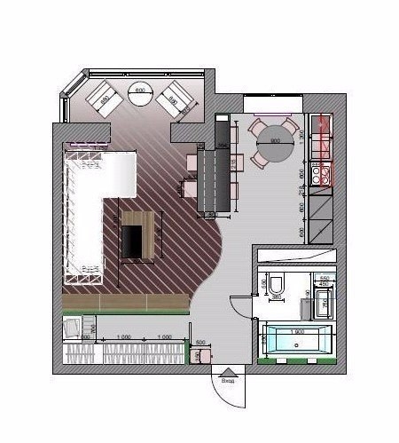 Дизайн интерьера однокомнатной квартиры, 39,6 кв. м