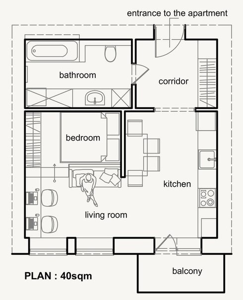 Проект квартиры площадью 40 кв.м