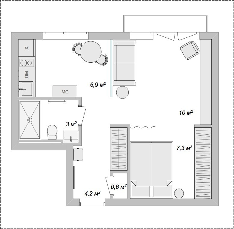 Квартира-студия 32 кв. м