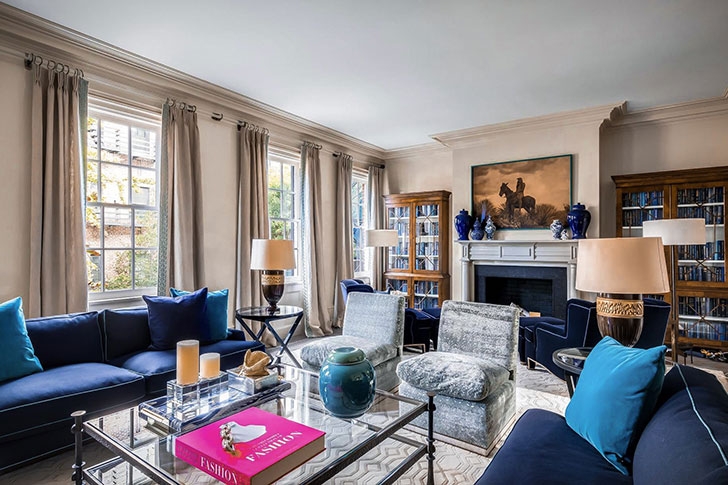 Синий цвет в дизайне исторического таунхауса в Нью-Йорке