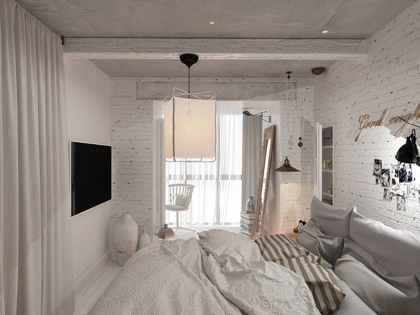 Дизайн - проект однокомнатной квартиры в белом цвете, метраж - 55 кв м