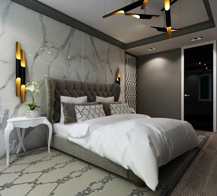 Изысканная спальня в стиле ар-деко от студии Pugach Design.